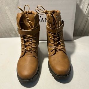 Wanted tan leather ankle boots lace-up & wrap around belt various sizes all NWT